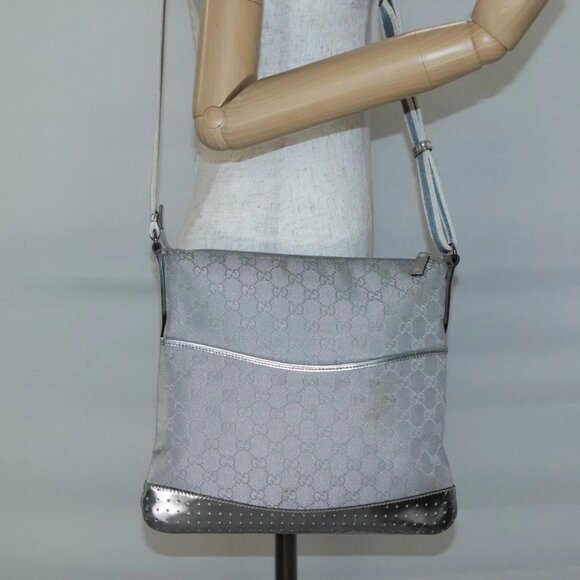 GUCCI GG Canvas Shoulder Bag Silver 145857 Auth ti3396 - Picture 1 of 16